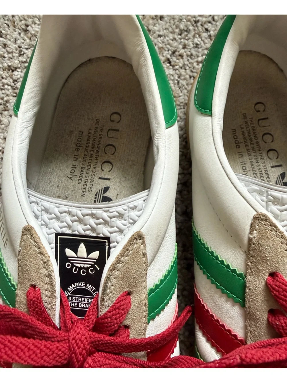 Gucci White Green Red Lace-Up Sneakers